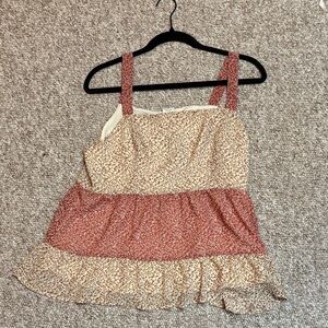 Paper Crane Floral Tiered Sleeveless Cami Top - Rust and Cream